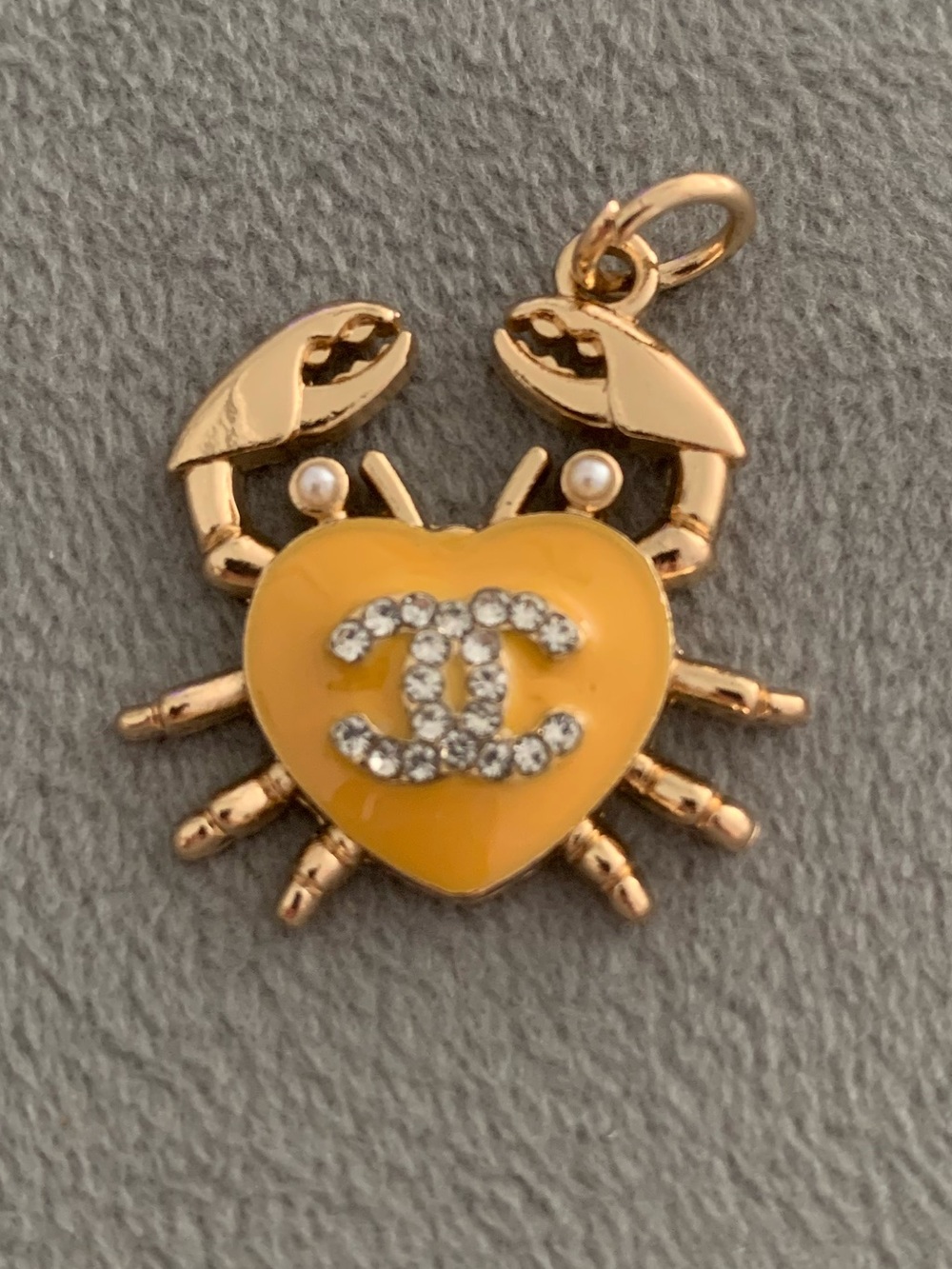 Gold-Tone Crab Heart Pendant with Yellow Enamel